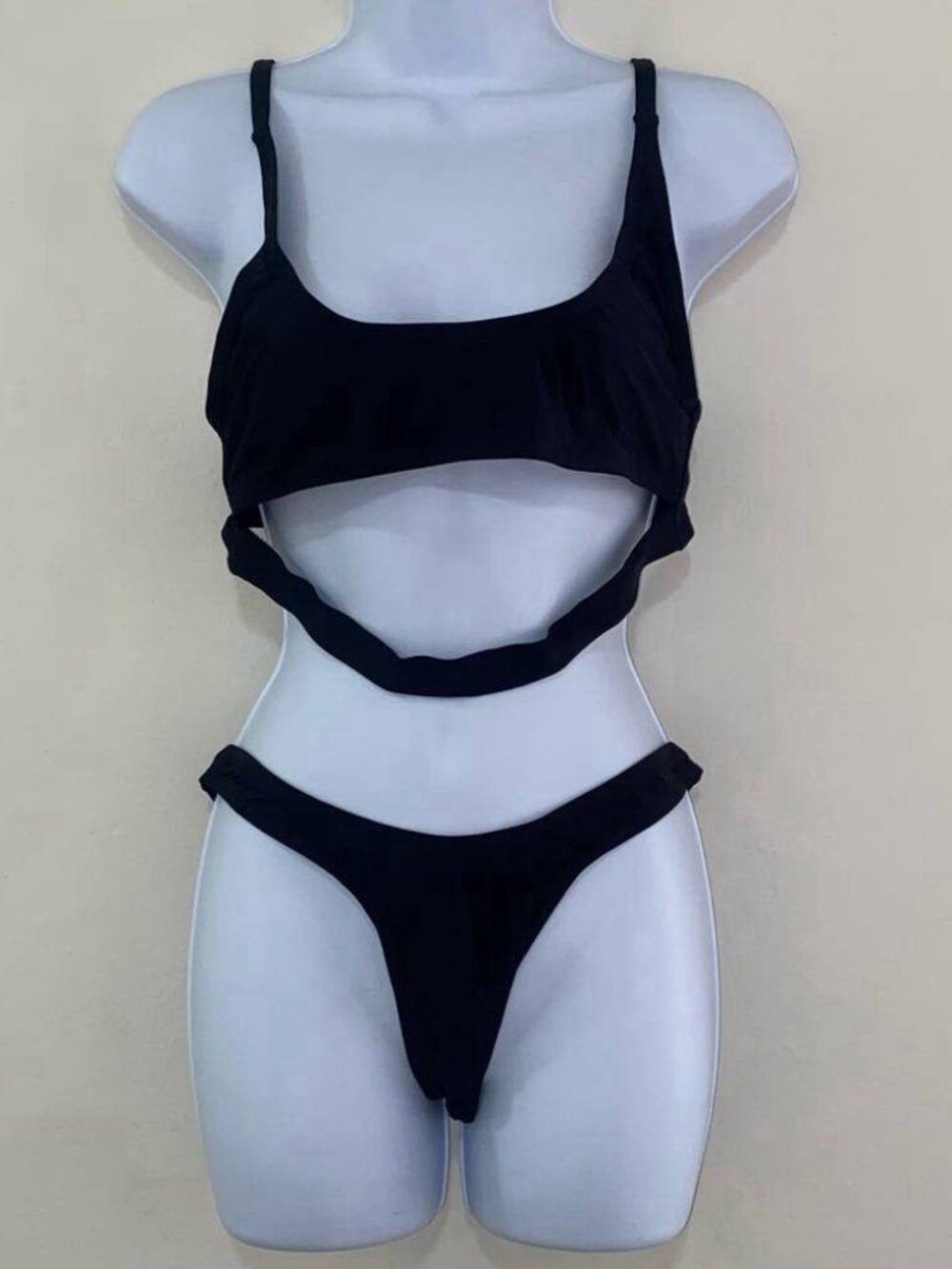 Black Cut‑Out One Piece Swimsuit Cheeky Bikini Bottom Set